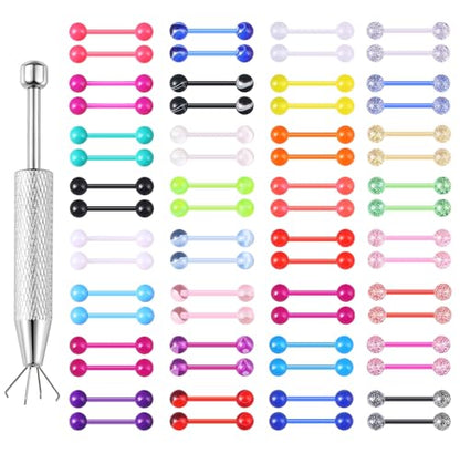 64Pcs 14G Glow in Dark Flexible Acrylic Piercing Jewelry for Women | Straight Tongue Barbell Nipple Ring Retainer Piercing Jewelry 14mm Bar