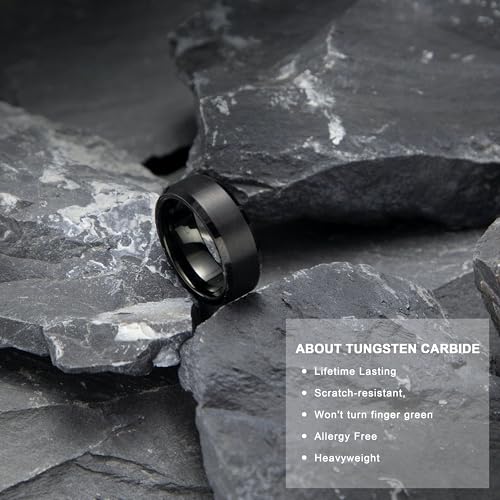 LerchPhi Engraved Custom Tungsten Rings For Men Wedding Band Personalized Titanium Promise Ring for Him Black/Red/Green/Purple/Blue Beveled Edge Szie 6 to 16 - color: No Custom - 8MM Tungsten