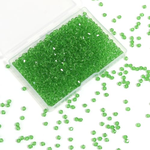 1000Pcs 4mm Faceted Crystal Glass Bicone Beads Loose Bead for DIY Bracelet Necklace Earring Keychain Jewelry Making,Grass Green - color: Grass green