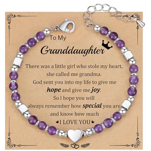 Best Friend Bracelet Gifts for Women Sister Bestie, Christmas Gift for Teens Mom Daughter Granddaughter Birthday Gift for Her Stocking Stuffers - color: Amethyst-Granddaughter