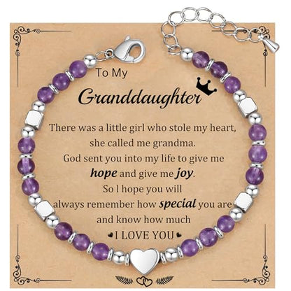 Best Friend Bracelet Gifts for Women Sister Bestie, Christmas Gift for Teens Mom Daughter Granddaughter Birthday Gift for Her Stocking Stuffers - color: Amethyst-Granddaughter