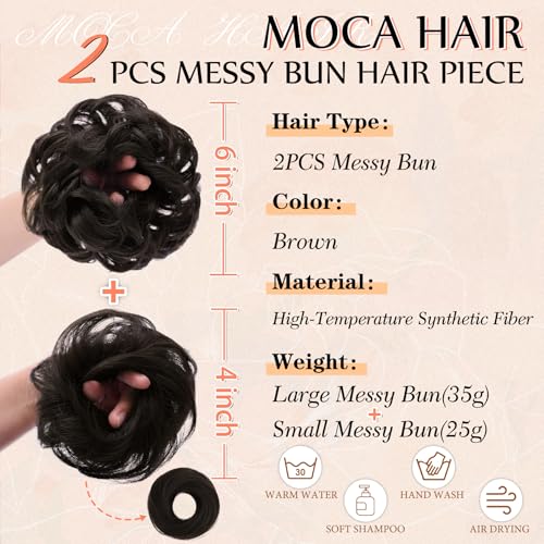 2PCS Messy Bun Hair Pieces Synthetic Hairpieces For Women Brown | Messy Bun and Donut Bun in one set for natural-looking volume and elegant updos for every occasion. - color: Brown