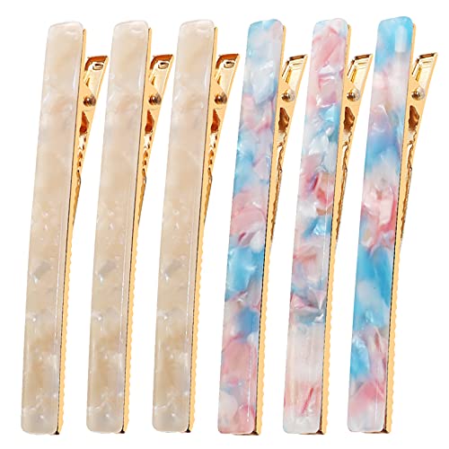 Cobahom 6 Pcs 3.15 Inch Duckbill Hair Clips, Cellulose Acetate Hair Clip | Metal Duck Teeth Hair Pins for Women, Chic Tortoise Shell Hair Barrettes for Thin Thick Hair (3 White & 3 Blue-Pink) - color: 3 White & 3 Blue-Pink