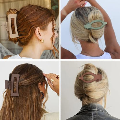 CHANDAT Hair Clips for Women, Flat Hair Clips, 8 pcs, 2style - Basic | 4.3 Inch Large Square Hair Claw Clips & Flat Hair Clips, Thick & Thin Hair, Hair Accessories for Women, Strong Hold Non-Slip - color: Basic