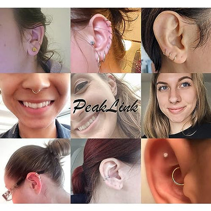 PEAKLINK 316L Hinged Segment Seamless Clicker Ring Nose Ring Hoop Septum Helix Conch Piercing Jewelry 5PCS Daith Lip Lobe Hoop Earrings - color: Single Hoop Ring:Silver/(Rose)Gold/Black/Rainbow, size: 14G 14mm