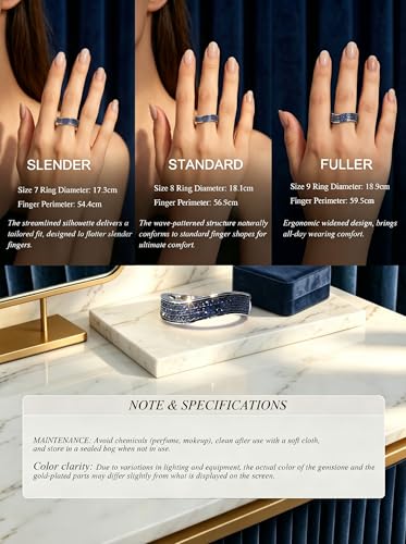 HEXAJOLIE Ribbon Statement Band Ring for Women | Elegant Gold Jewelry Accessories | Perfect for Party & Date Night | Hypoallergenic & Durable - color: Silver/Blue