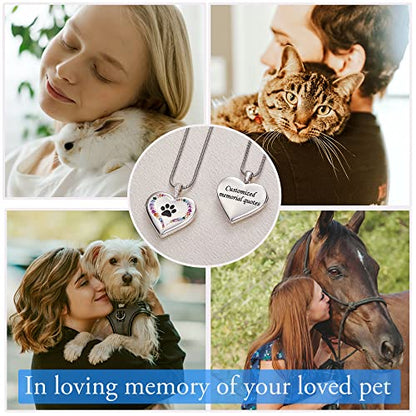 Fanery Sue Personalized Pet Locket Picture Necklace,Dog Cat Memory Gift | Custom Engraved Heart Photo Lockets Necklaces,Dog Cat Sympathy Memorial Jewelry for Women Men - color: Sliver, style: Pawprint on Rainbow Bridge