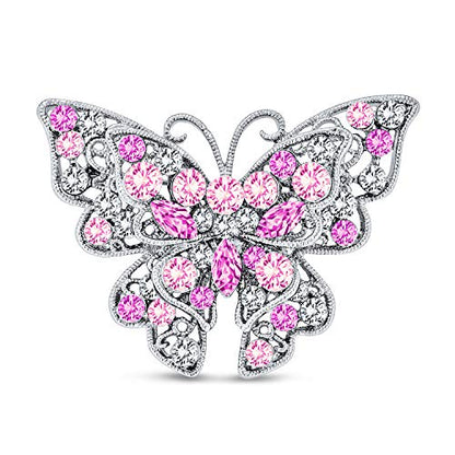 Bling Jewelry Large Statement Crystal Accent Yellow Orange Golden Aqua Blue Black Clear Garden Dragonfly Firefly Fluttering Filigree Butterfly Brooch Scarf Pin For Women And Teens Silver Gold Plated - color: Pink