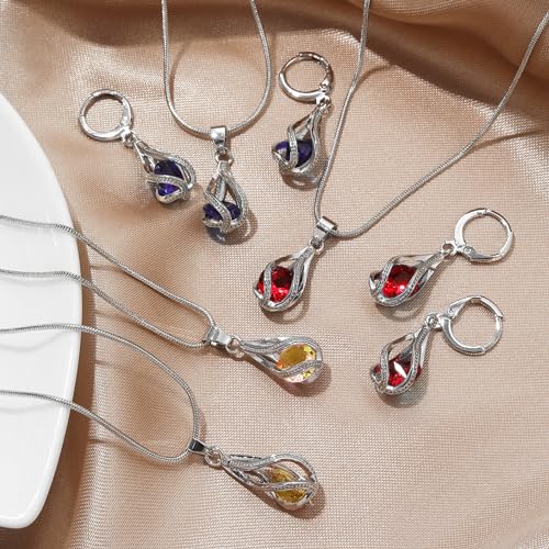 IFKM Silver Jewelry Sets for Women Rhinestone Crystal CZ Bridal Bridesmaid Accessories Necklace Earrings set for Wedding Prom Anniversary Birthday Gifts - color: Red