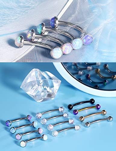Jenxnjsjo 16g 8/10mm Eyebrow/Rook/Snug/Vertical-Labret/VCH/Snake-Eyes/Anti-Tragus/Cartilage/Daith/Belly-Button/Bridge/Hood/Surface Curved Barbell Piercing Jewelry for Women Men - color: Opal-B / Glitter / Ball, size: 10mm