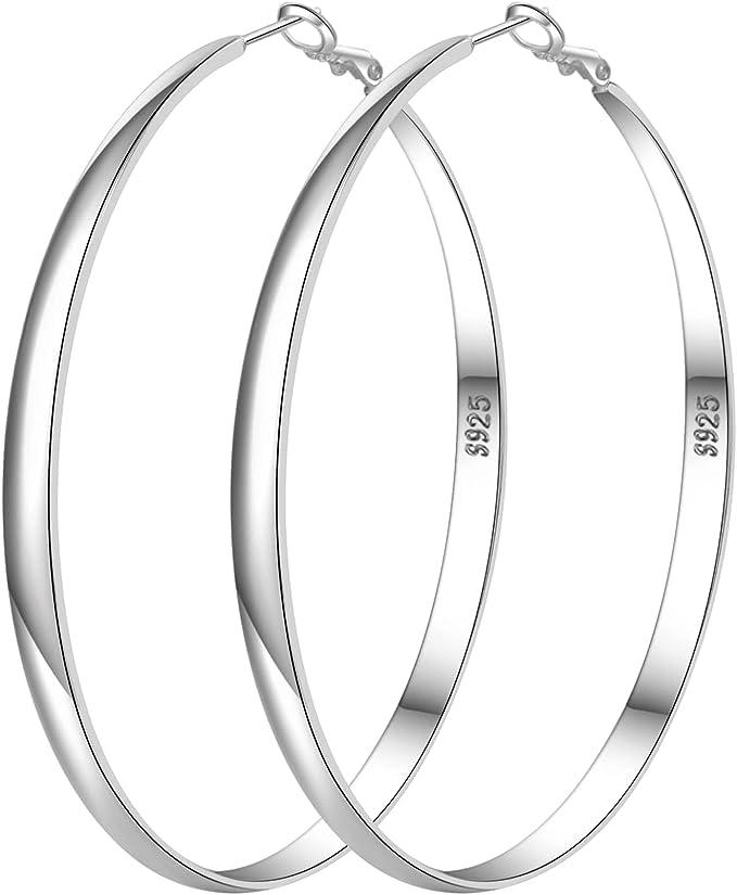 925 Sterling Silver Hoop Earrings Hypoallergenic Large Thin Hoops Earring | Lightweight Big Silver Hoops Hypoallergenic Large Hoop Earring for Women Sensitive Ears Oversize Hoops 30/40/50/60/70mm - color: 60mm Silver