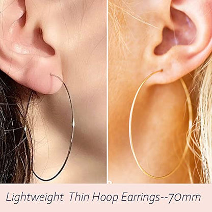 Multipack Dainty Large Thin Gold Hoop Earrings for Women Hypoallergenic Earrings Lightweight 30mm 50mm 60mm 70mm Gold/Silver/Rose Gold Hoop Earrings - style: 3 Pairs-70mm