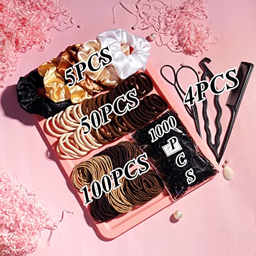 YANRONG 1159PCS Hair Accessories for Woman Set Seamless Ponytail Holders Variety Hair Scrunchies Hair Bands Scrunchy Hair Ties For Thick and Curly (Brown) - color: Brown