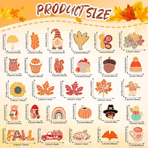SANNIX 60Pcs Fall Pins, Autumn Enamel Pins Bulk Thanksgiving Lapel Pins Pumpkin Turkey Maple Leaf Brooch Pins for Clothes Bags Hats Accessories, 30 Styles - style: Fall Pins