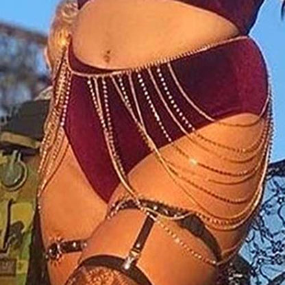 Brishow Rhinestone Body Chains Layered Crystal Waist Chain Beach Bikini Fashion Body Jewelry Accessories for Women and Girls - color: Gold