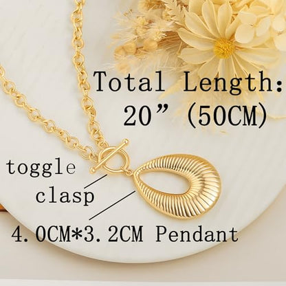 SOFYBJA Saint Benedict Necklace Drop 18K Gold Toggle Medallion Coin Cross Pendant Necklaces Religious Jewelry Catholic Gift for Women - color: Gold Chunky Striped Hollow Teardrop Necklace