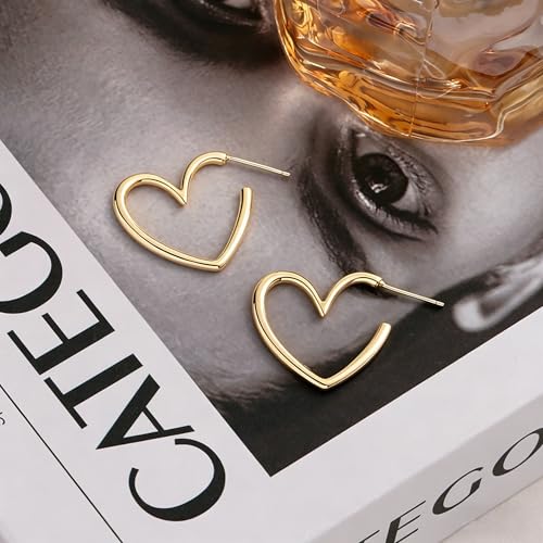 Gold Heart Hoop Earrings for Women Trendy Silver Post Earring Jewelry Gifts | Hypoallergenic Heart Earrings - color: Gold Heart