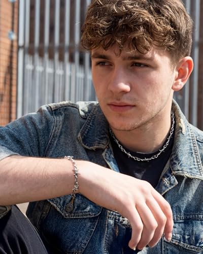 Stainless Steel Gothic Y2K Punk Rock Emo Biker Pendant Necklace | Cosplay Vintage Viking Alt Edgy Fashion Charm Necklace Jewelry for Men Women Active Daily Wear - style: Barbed Wire Necklace Bracelet(No cross)