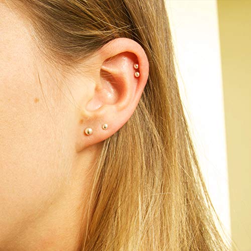 EPIRORA Sterling Silver Stud Earrings for Women- 3 Pairs Tiny Ball Stud Earrings Round CZ Cubic Zirconia Earrings Pearl Earrings Set Cartilage Small Tragus Earrings(2mm,3mm,4mm) - style: Ball earrings(2mm,3mm,4mm)-18k Gold Plated