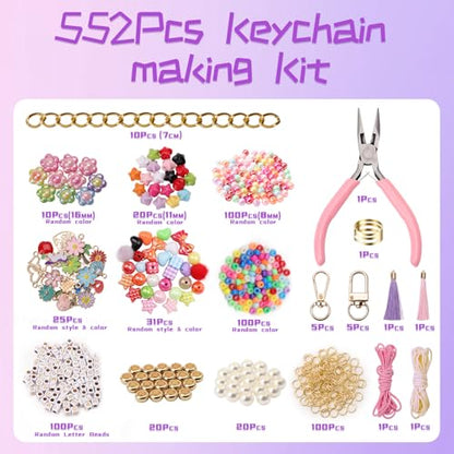 552PCS DIY Keychain Making Kit, Alphabet Beads Craft Set with Storage Box | Keychain Making Kit, 552PCS All-In-One Supplies, DIY Personalized Custom Charms, Multi-Scene Use, Beginner Friendly