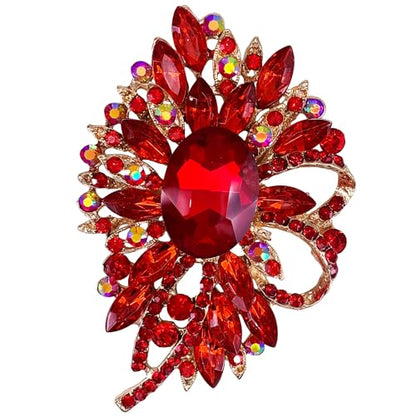 SELOVO Big Large Flower Bow Brooch Scarf Decoration Brooch Pin Gold Tone - color: Red