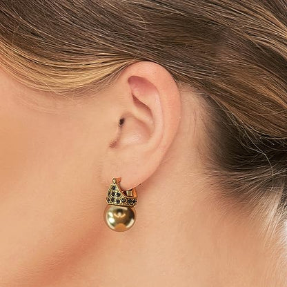 Glass Pearl Earrings Crystal Accent Crown Shape for Wedding, Bridal, Formal & Fashion - color: Gold/Gold