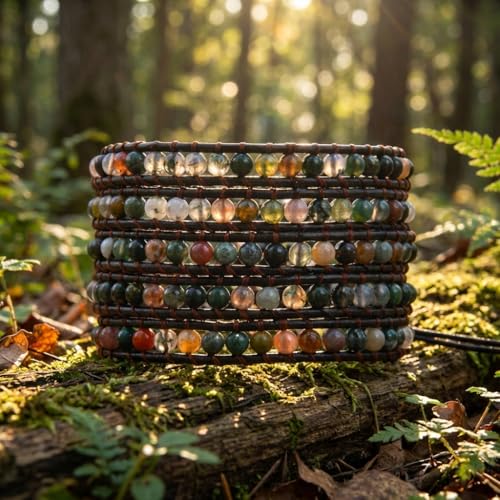 YGLINE Natural Stone Wrap Bracelet for Women Boho Bracelets Healing Crystal Beaded Bracelet Adjustable 3/5 Wraps Bracelet Handmade Birthday Gifts for Women - color: agate-5w