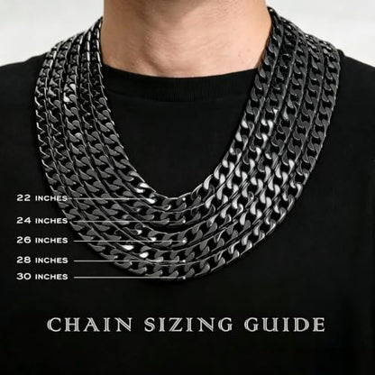 Qlaway 14MM Black Cuban Link Chain for Men, 316L Stainless Steel and Black Metal Filled, Available In 22/24/26/28/30 Inches, Black Necklace for Men - style: 14MM-22 Inch