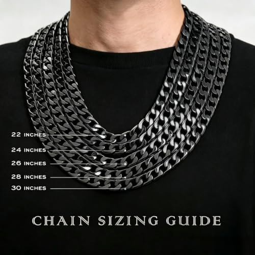 Qlaway 14MM Black Cuban Link Chain for Men, 316L Stainless Steel and Black Metal Filled, Available In 22/24/26/28/30 Inches, Black Necklace for Men - style: 14MM-30 Inch