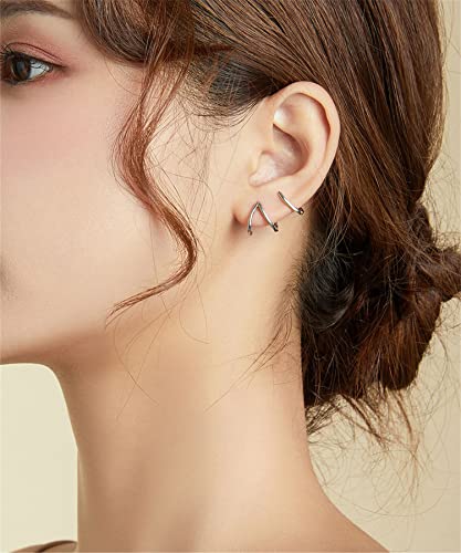 925 Sterling Silver Double Illusion Claw Trendy Stud Earrings for Women - color: Simple Line Earrings