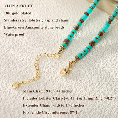XIJIN Natural Stone Beaded Anklets for Women Handmade Beach Boho Turquoise Beads Ankle Bracelet Jewelry Gift for Her - color: O