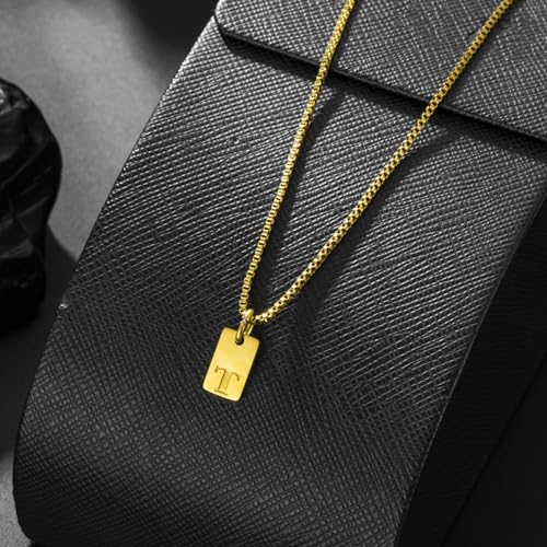 Gold Plated Square Initial Necklace Waterproof A-Z Letter Pendant on Thin Chain - Dainty, Stackable Jewelry for Women - color: Golden-K, size: F