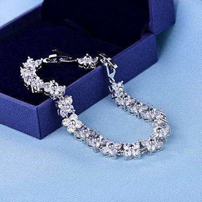 GULICX Fashion Tennis Bracelet for Women Cubic Zirconia Crystal Flower Multicolor Bracelet - color: white