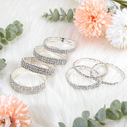 Yaomiao 7 Pieces Rhinestone Stretch Bracelet for Women Tennis Bangle Stackable Rhinestone Bracelet Wedding Jewelry Bridal (Silver)