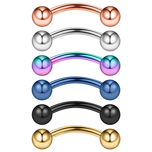 14G 12mm Surgical Steel Eyebrow Snake Eyes Tongue Navel Belly Ring Body Piercing Jewelry 2-6PCS - color: 14G 1/2" (12mm) Mix Color -6PCS
