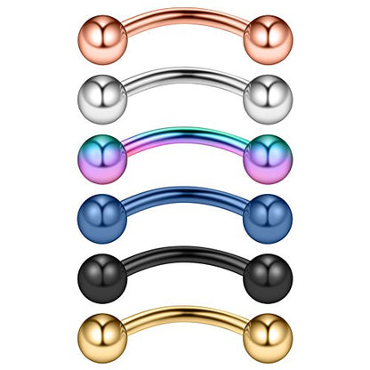 14G 12mm Surgical Steel Eyebrow Snake Eyes Tongue Navel Belly Ring Body Piercing Jewelry 2-6PCS - color: 14G 1/2" (12mm) Mix Color -6PCS