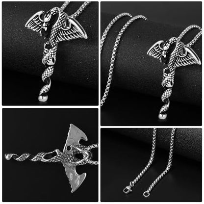 Stainless Steel Gothic Y2K Punk Rock Emo Biker Pendant Necklace | Cosplay Vintage Viking Alt Edgy Fashion Charm Necklace Jewelry for Men Women Active Daily Wear - style: Black Stone Winged Dragon