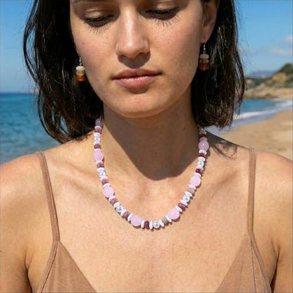 RISHEGAE Chunky Beaded Necklace for Women Boho Resin Beaded Choker Necklace Adjustable Surfer Beach Strand Necklaces Gold Handmade Acrylic Beads Jewelry Gift for Women - color: Style 3pink white