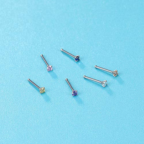 ZS 6-14PCS 20g Tiny Nose Stud Ring Piercing Surgical Steel Nose Bone/L Shaped/Nose Screws Rings Set - color: C:14pcs Nose Bone Style(Mixed Color)