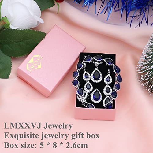 LMXXVJ Necklace Long Earrings Bracelet Set, White Gold Plated Created Blue Sapphire Jewelry Set Wedding Party Gift Jewelry for Women Bridal Bridesmaid - color: White Gold-Blue Ring