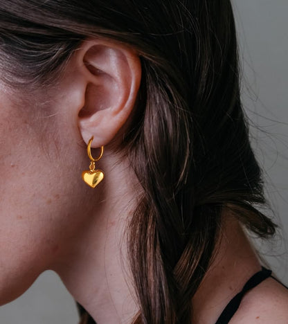 18K Gold Plated & Silver Chunky Heart & Bow Earrings for Women, Chunky Heart Dangle Hoops/Tiny Studs, Kawaii Dainty Hypoallergenic Jewelry for Multiple Piercings, Gift for Her - style: Chunky Heart Dangle