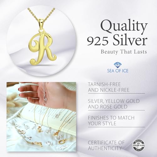 SEA OF ICE Letter Initial Necklace, Alphabet Letter Pendant Necklace, Sterling Silver, Gold, Rose Gold Necklace for Women, Elegant Initial Necklaces, Personalized Custom Women's Necklaces - color: Yellow Gold - R