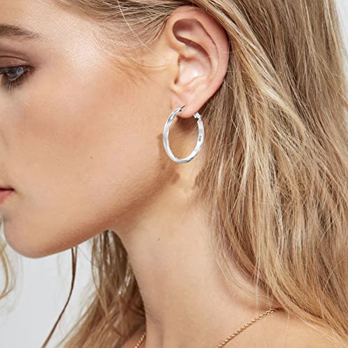 Sterling Silver Hoop Earrings - Diamond-Cut Circle Hoops, Hypoallergenic, 3mm Thin, Oversize 20/30/40/50/60mm - color: Silver,30mm