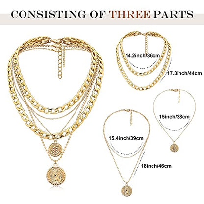 MJartoria Gold Layered Necklaces for Women Trendy Retro Birthflower Coin Pendant Necklace Dainty Chunky Chain Choker Necklaces for Jewelry Birthday Gifts - color: Golden, style: May Birthflower-Lily