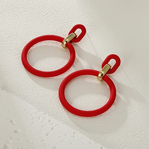 RUOFFETA Acrylic Rectangle Earrings, Fashion Acrylic Square/Oval/Hoop Statement Drop Earrings for Women - color: Red Hoop