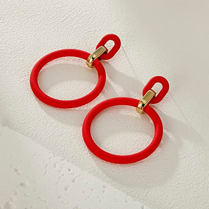 RUOFFETA Acrylic Rectangle Earrings, Fashion Acrylic Square/Oval/Hoop Statement Drop Earrings for Women - color: Red Hoop