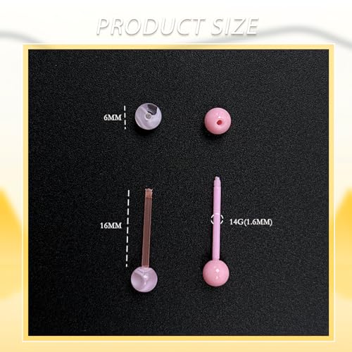 48Pcs 14G Flexible Acrylic Straight Tongue Barbell Candy Color Tongue Piercing Jewelry for Women Men 16mm Bar