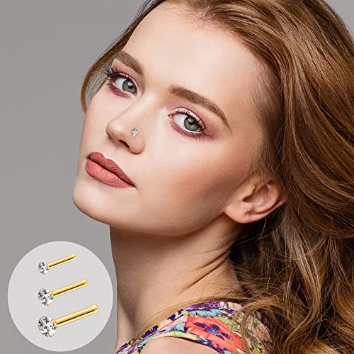 23-40 Pcs Gold Nose Rings & Studs - 18G & 20G Nose Piercing Jewelry - L Shape, Hoop & Screw Body Jewelry for Women & Men - color: Gold-C