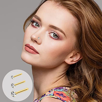 23-40 Pcs Gold Nose Rings & Studs - 18G & 20G Nose Piercing Jewelry - L Shape, Hoop & Screw Body Jewelry for Women & Men - color: Gold-C