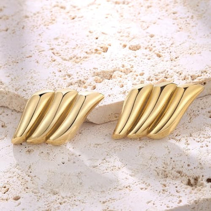 Geometric Rectangle Gold Plated Stud Earrings Irregular Hammered Chunky Statement Square Earrings for Women Trendy - color: Gold Wings
